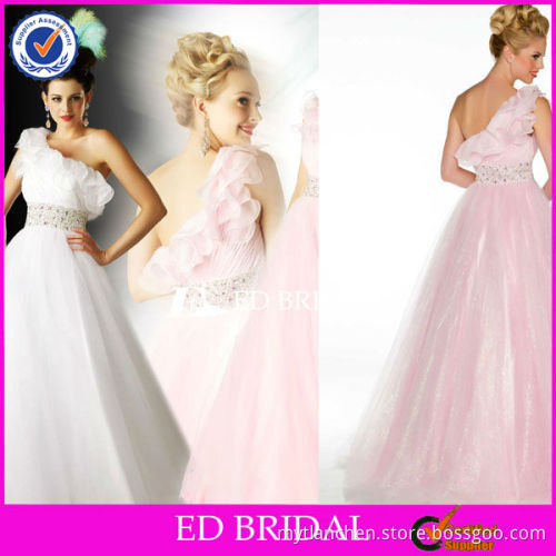 New Arrival One shoulder Beaded Bodice Ruffled Organza Evening Debutante Dress